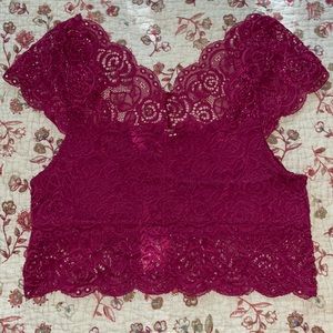 Free People  “chase me” lace Brami in raspberry.  Like new!